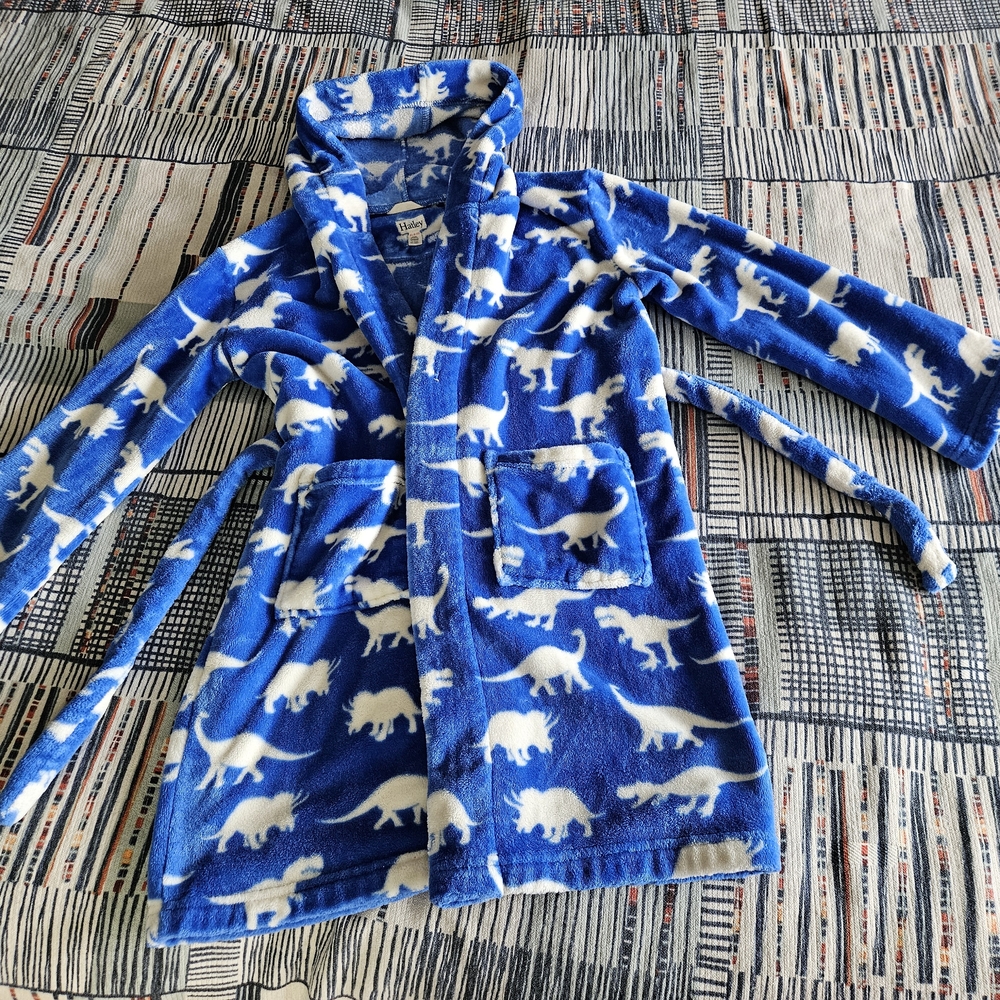 Hatley Blue and White Dinosaur Robe